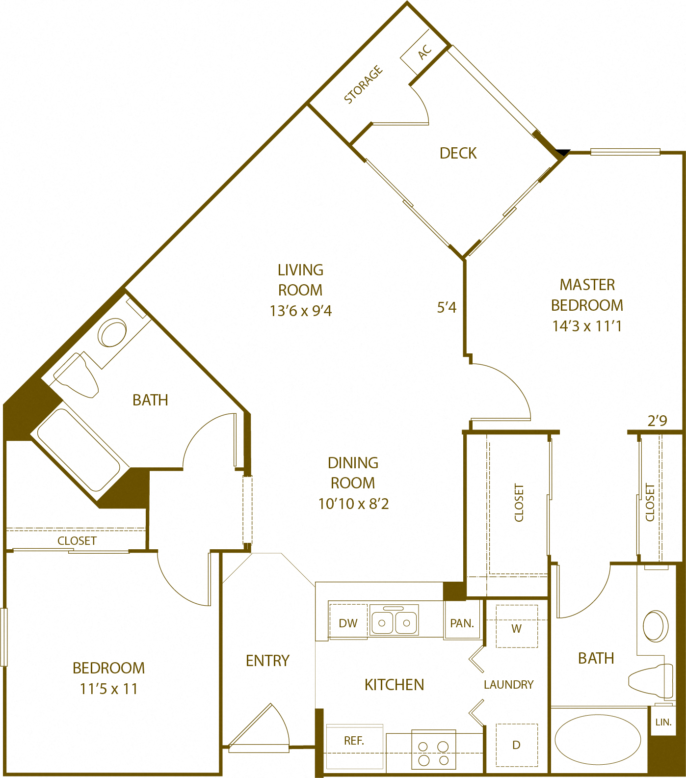 Floor plan for 2 beds, 2 baths, 1084 sqft